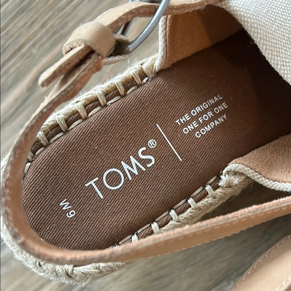 Tom’s Monica Slingback Beige Espadrille Wedge Sandals | 9